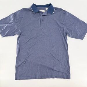 Vintage TEHAMA CLINT Mens Medium Blue Stripe Mercerized Cotton Golf Polo